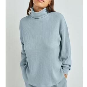Aritzia TNA Rosedale Powdered Blue Waffle Knit Thermal Turtleneck Pullover Top